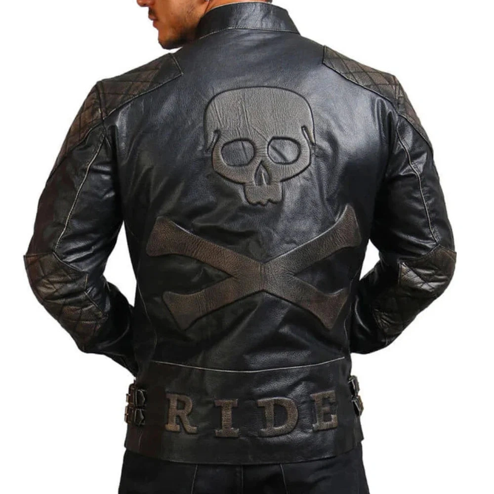 Tödliche Asymmetrie: Herren Lederjacke mit Knochen und Totenkopf Design – Dein Stil, dein Tod!