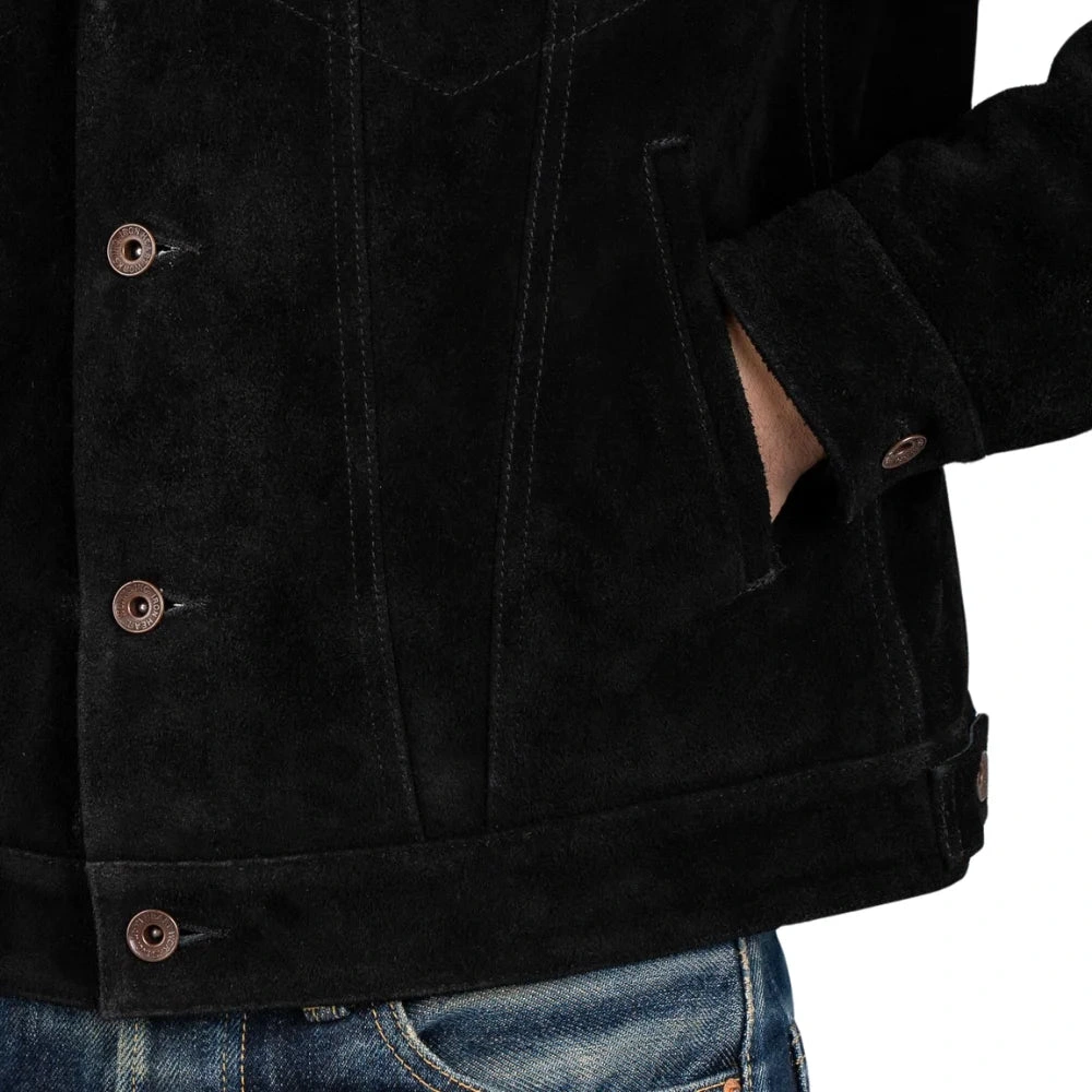 Schwarze Wildleder Trucker Jacke für Herren: Stil trifft auf Abenteuer – Dein perfekter Begleiter.